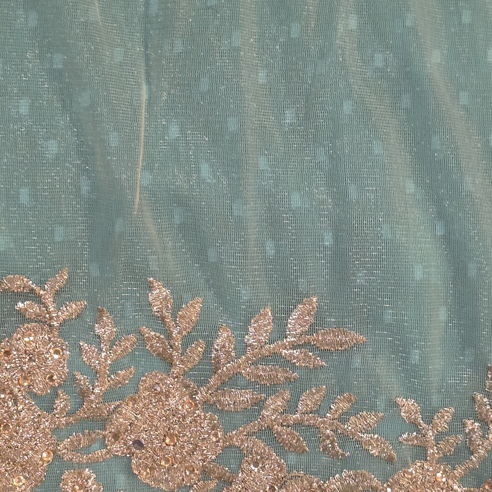 Elegant Gold Embroidered Fabric Net Saree